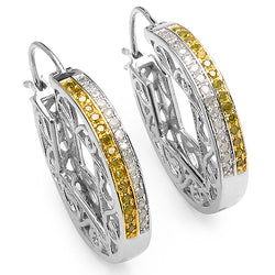 0.54 Carat Genuine White Diamond & Yellow Diamond .925 Sterling Silver Earrings