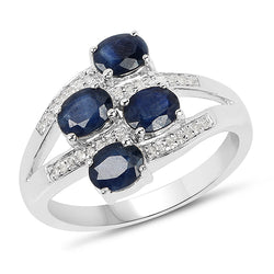 1.61 Carat Genuine Blue Sapphire and White Diamond .925 Sterling Silver Ring