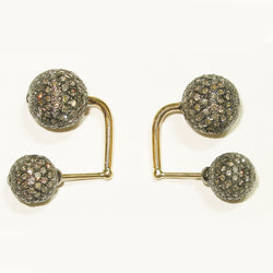 Natural Diamond VINTAGE LOOK Double Sided Earrings 14k Solid Gold Jewelry