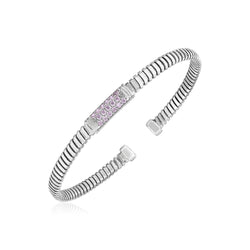 Sterling Silver Cuff Bangle with Baby Pink Cubic Zirconias