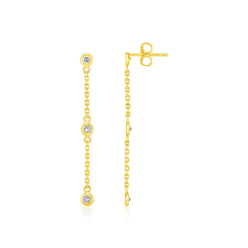 14k Yellow Gold Chain Dangle Earrings with Diamonds