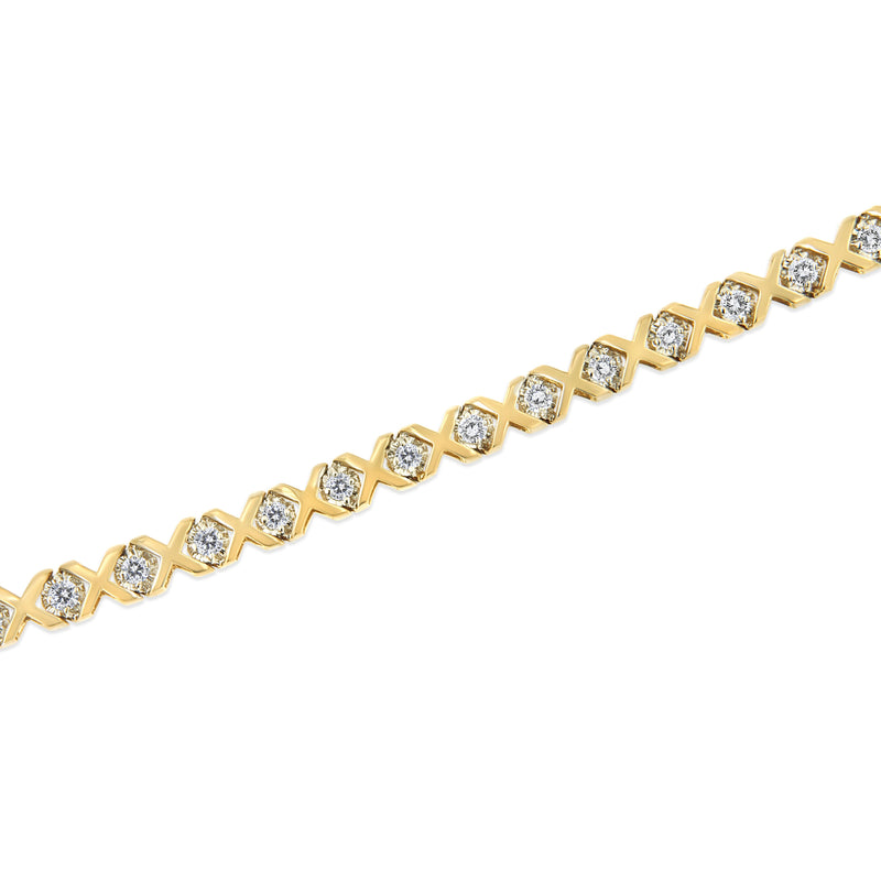 10K Yellow Gold 2.00 Cttw Round-Cut Diamond "X" Link Tennis Bracelet (I-J Color, I3 Clarity) - 7"