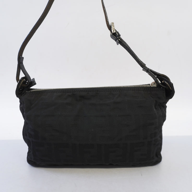 Auth Fendi Zucca Handbag Womens Nylon Canvas HandbagShoulder Bag Black