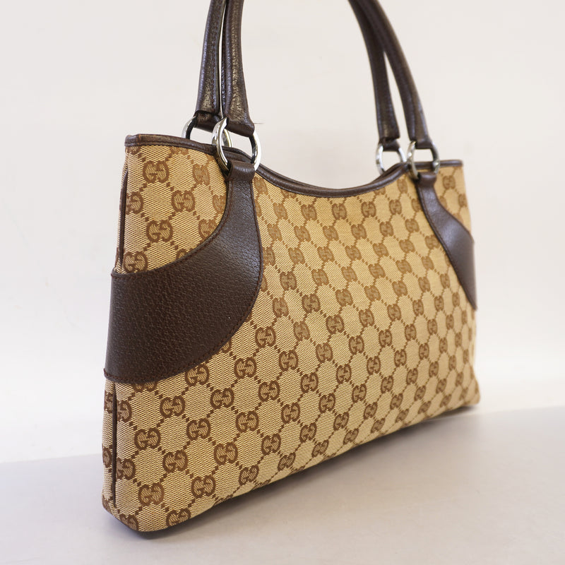 Auth Gucci Tote Bag 113015 Womens GG Canvas HandbagTote Bag BeigeBrown