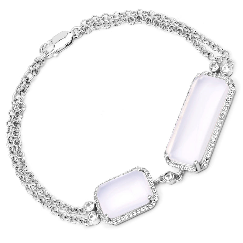 14.45 Carat Genuine White Agate and White Topaz .925 Sterling Silver Bracelet