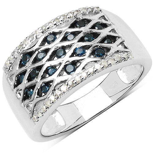 0.41 Carat Genuine Blue Diamond & White Diamond .925 Sterling Silver Ring