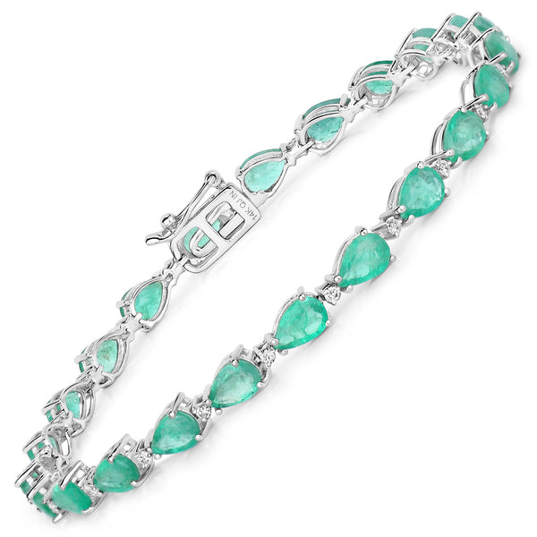 8.37 Carat Genuine Zambian Emerald and White Diamond 14K White Gold Bracelet