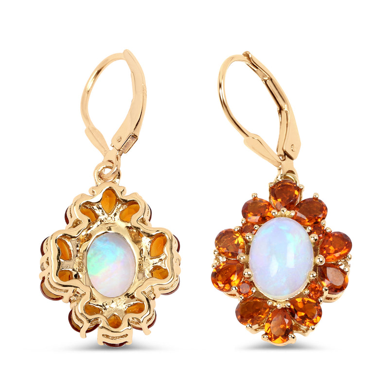 14K Yellow Gold Plated 5.42 Carat Genuine Ethiopian Opal, Citrine and White Topaz .925 Sterling Silver Earrings