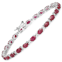 6.67 Carat Genuine Ruby and White Diamond 14K White Gold Bracelet