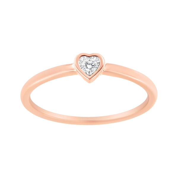 14K Rose Gold Plated .925 Sterling Silver Miracle Set Diamond Accent Heart Shaped Promise Ring (J-K Color, I1-I2 Clarity) - Size 6