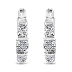 .925 Sterling Silver 1/2 cttw Round-Cut Diamond Floral Cluster Hoop Earring (I-J Color, I2-I3 Clarity)