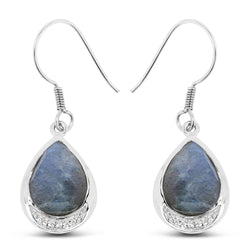 9.13 Carat Genuine Labradorite And White Topaz .925 Sterling Silver Earrings