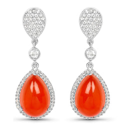 11.70 Carat Genuine Carnelian And White Topaz .925 Sterling Silver Earrings