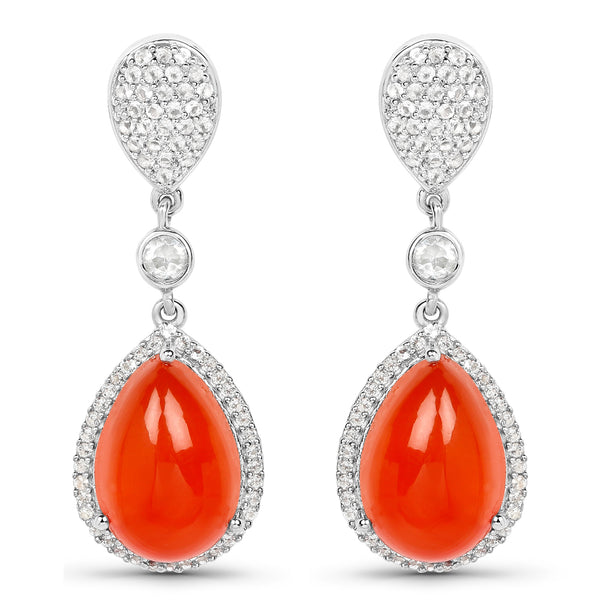 11.70 Carat Genuine Carnelian And White Topaz .925 Sterling Silver Earrings