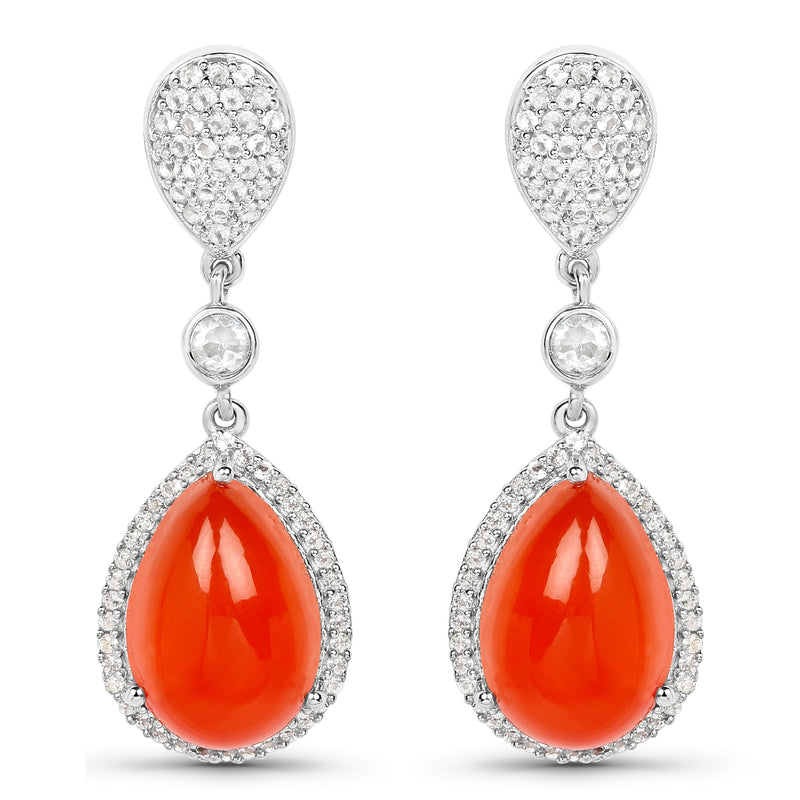 11.70 Carat Genuine Carnelian And White Topaz .925 Sterling Silver Earrings