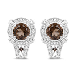 2.18 Carat Genuine Smoky Quartz and White Topaz .925 Sterling Silver Earrings