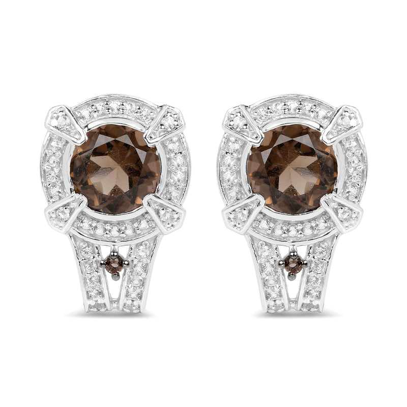 2.18 Carat Genuine Smoky Quartz and White Topaz .925 Sterling Silver Earrings