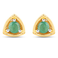 18K Yellow Gold Plated 0.20 Carat Genuine Emerald .925 Sterling Silver Earrings