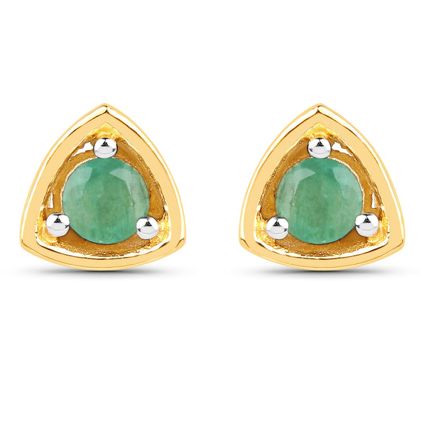 18K Yellow Gold Plated 0.20 Carat Genuine Emerald .925 Sterling Silver Earrings