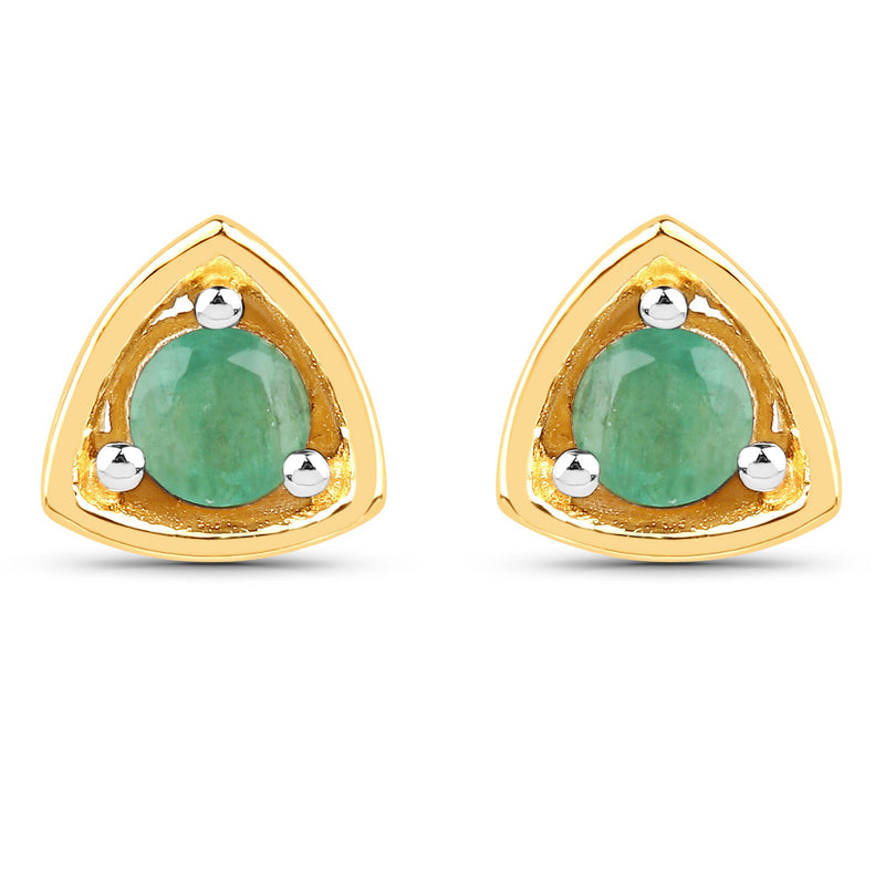 18K Yellow Gold Plated 0.20 Carat Genuine Emerald .925 Sterling Silver Earrings