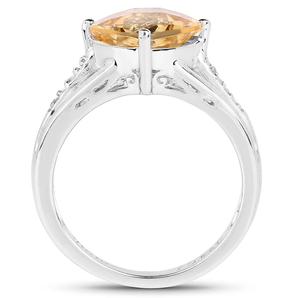 2.64 Carat Genuine Citrine and White Topaz .925 Sterling Silver Ring