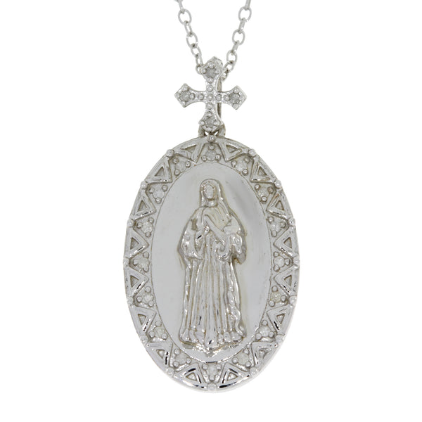 .10ct Diamond Cross Religious Pendant Sterling Silver