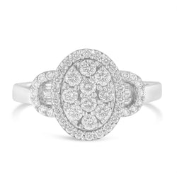 10K White Gold 1.0 Cttw Diamond Oval Cluster with Halo Vintage-Inspired Art Deco Buckle Style Statement Ring (G-H Color, SI1-SI2 Clarity) - Size 7