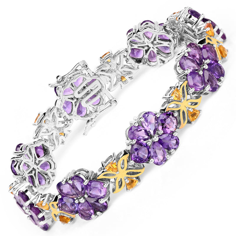 25.62 Carat Genuine Amethyst and Citrine .925 Sterling Silver Bracelet