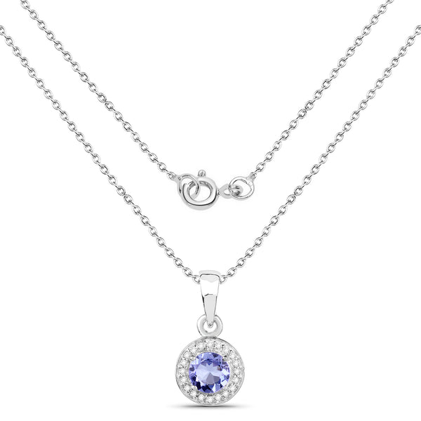 1.05 Carat Genuine Tanzanite and White Topaz .925 Sterling Silver Pendant