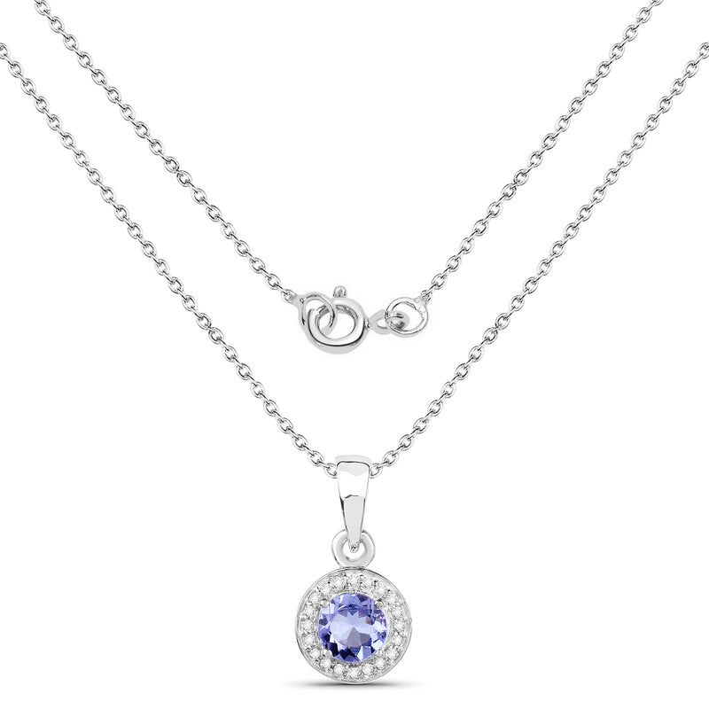 1.05 Carat Genuine Tanzanite and White Topaz .925 Sterling Silver Pendant