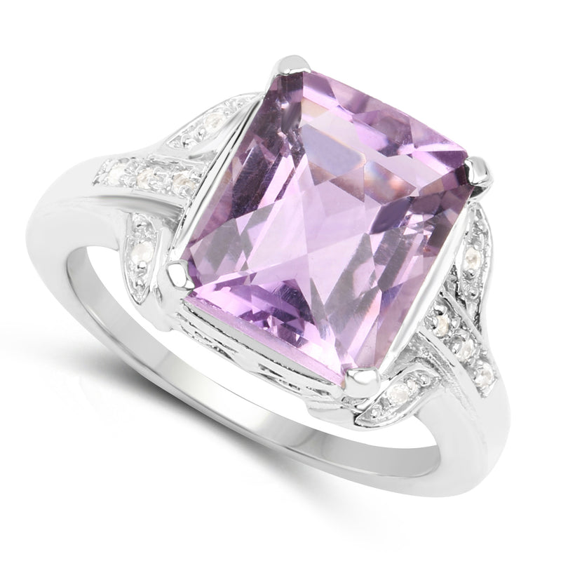 3.90 Carat Genuine Amethyst & White Topaz .925 Sterling Silver Ring