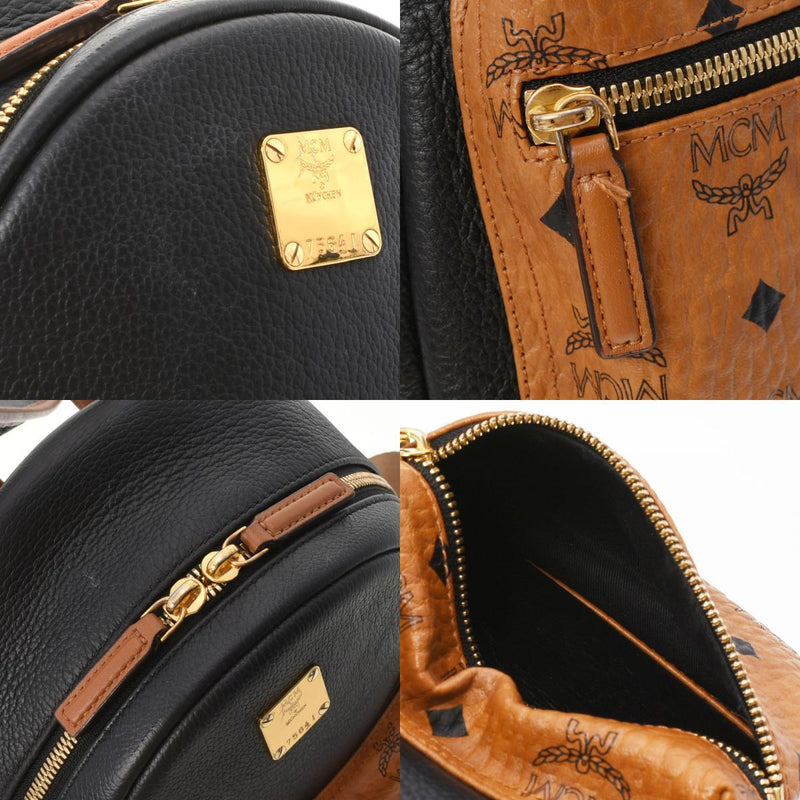 MCM Backpack Mini Studs Cognac / Black Womens PVC Leather Daypack