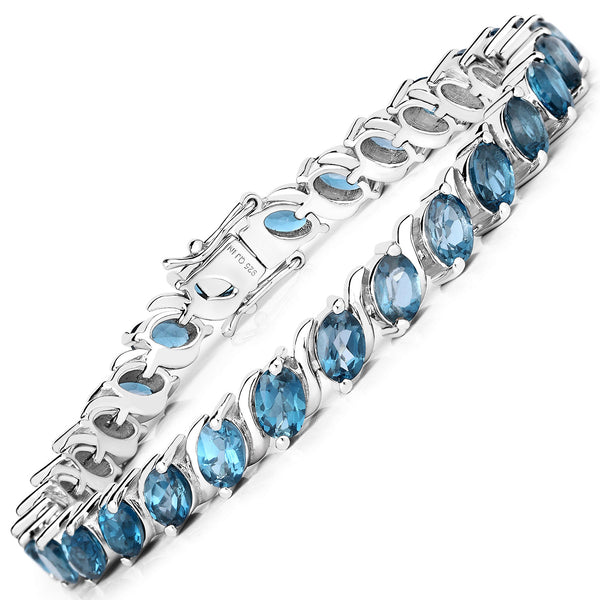 15.66 Carat Genuine London Blue Topaz .925 Sterling Silver Bracelet