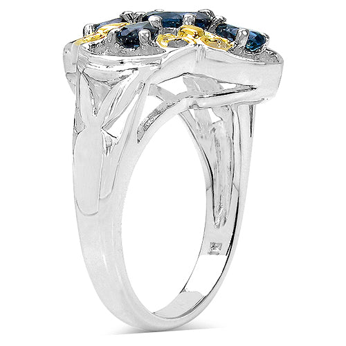Two Tone Plated 1.45 Carat Genuine London Blue Topaz .925 Sterling Silver Ring
