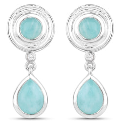 3.13 Carat Genuine Amazonite and White Topaz .925 Sterling Silver Earrings