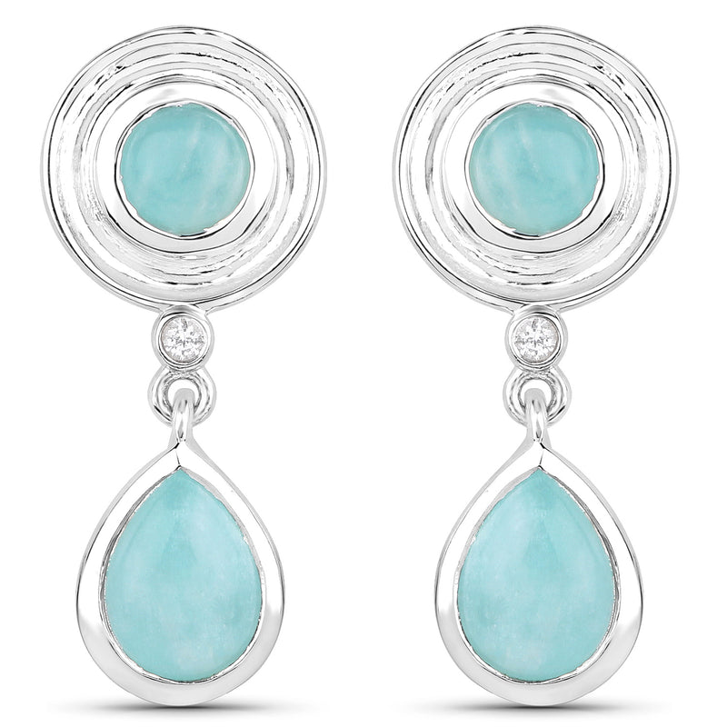 3.13 Carat Genuine Amazonite and White Topaz .925 Sterling Silver Earrings