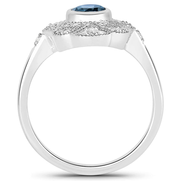 1.32 Carat Genuine London Blue Topaz and White Topaz .925 Sterling Silver Ring