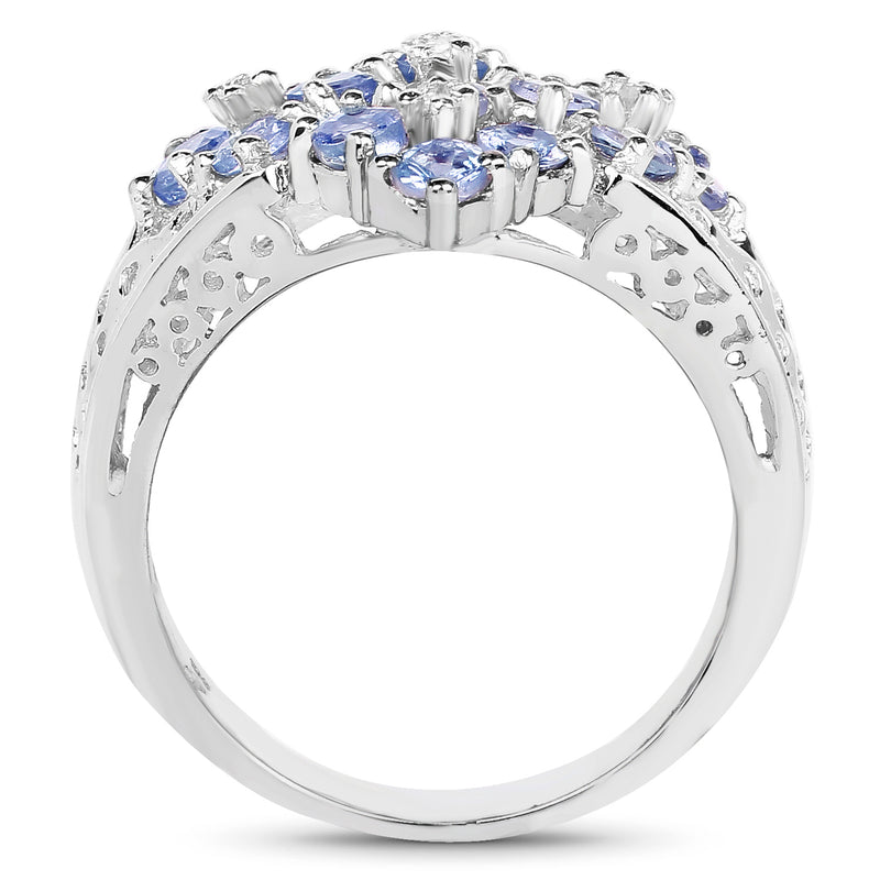 1.65 Carat Genuine Tanzanite and White Topaz .925 Sterling Silver Ring