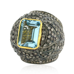 Pave Diamond Topaz 14k Yellow Gold 925 Sterling Silver Dome Ring Jewelry