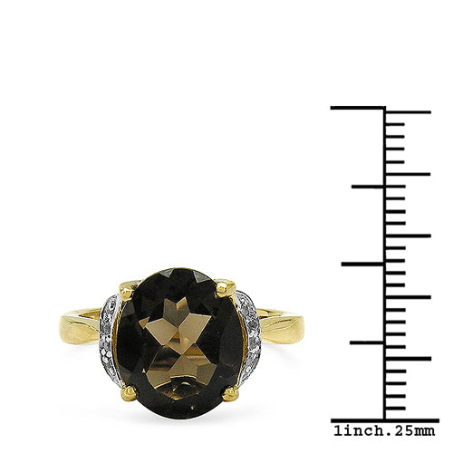 14K Yellow Gold Plated 4.74 Carat Genuine Smoky Quartz & White Topaz .925 Sterling Silver Ring