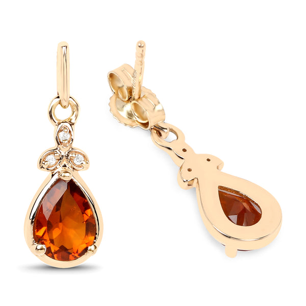 1.32 Carat Genuine Madeira Citrine and White Diamond 14K Yellow Gold Earrings