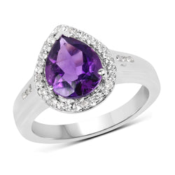 1.77 Carat Genuine Amethyst and White Topaz .925 Sterling Silver Ring