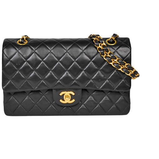 Chanel CHANEL Matrasse 25 Double Flap W Chain Coco Mark Shoulder Bag Black Lambskin A01112