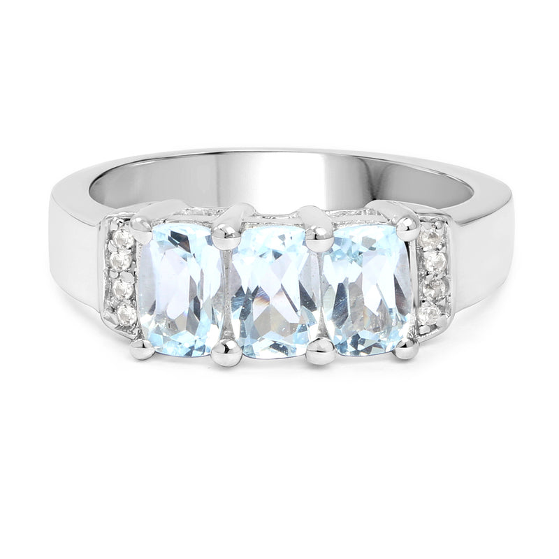 1.84 Carat Genuine Blue Topaz and White Topaz .925 Sterling Silver Ring