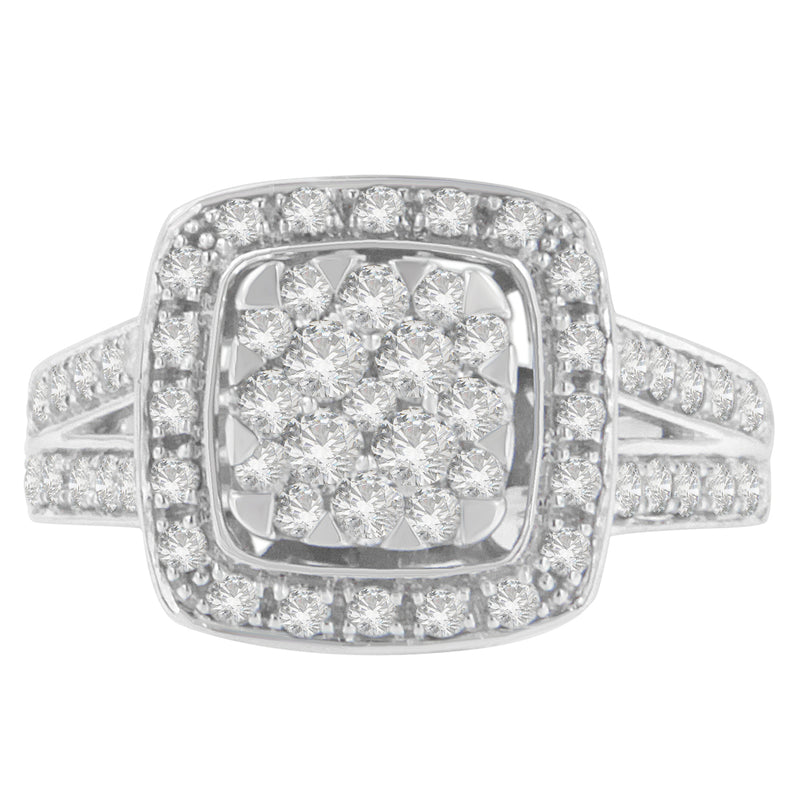 10K White Gold Diamond Cluster Ring (1 Cttw, H-I Color, SI2-I1 Clarity) - Size 6-1/2