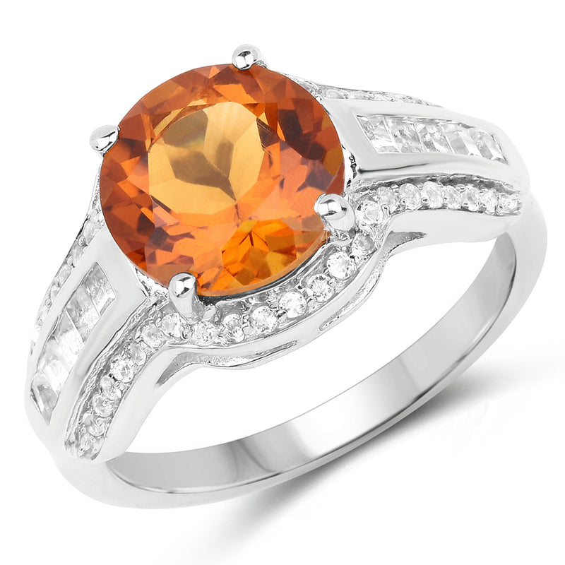 2.81 Carat Genuine Citrine and White Topaz .925 Sterling Silver Ring