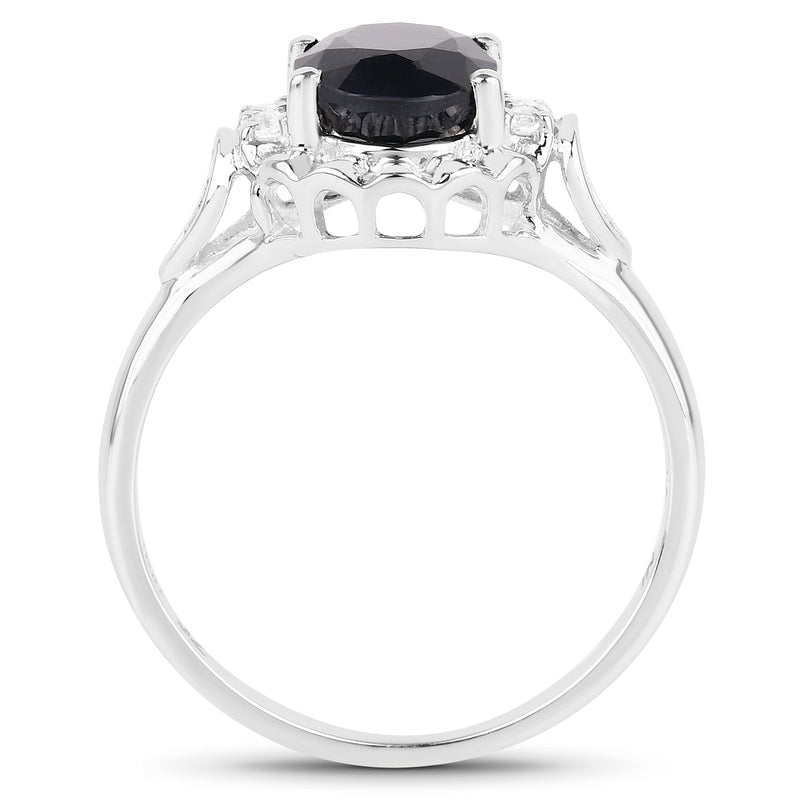14K White Gold Plated 2.59 ct. t.w. Black Sapphire and White Topaz Ring in Sterling Silver