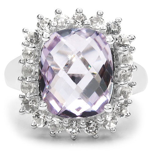 5.55 Carat Genuine Pink Amethyst and White Topaz .925 Sterling Silver Ring