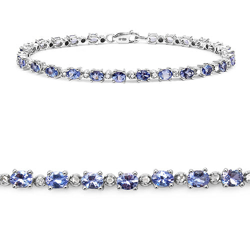 4.63 Carat Genuine Tanzanite and White Diamond .925 Sterling Silver Bracelet