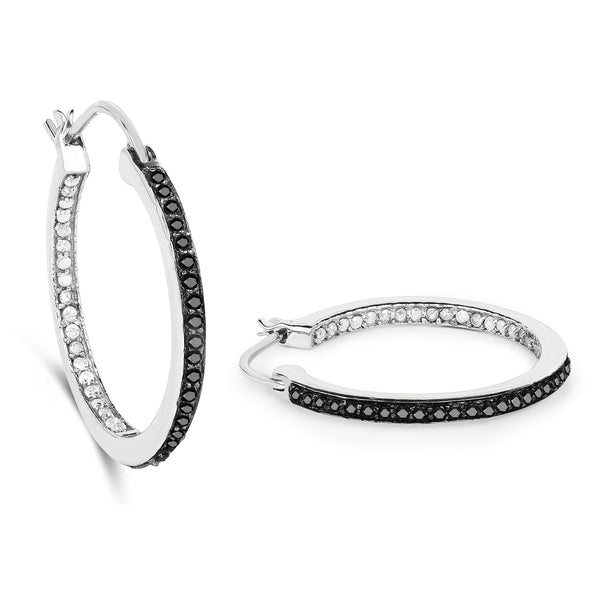 0.45 Carat Genuine Black Diamond and White Diamond .925 Sterling Silver Earrings